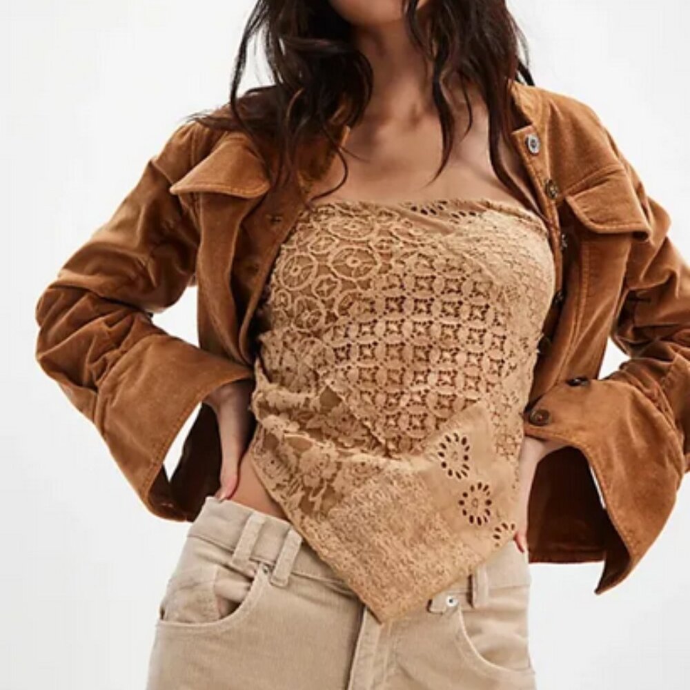 Free People FP One Raya Lace Bandana Top Hazel Cropped Strapless XS